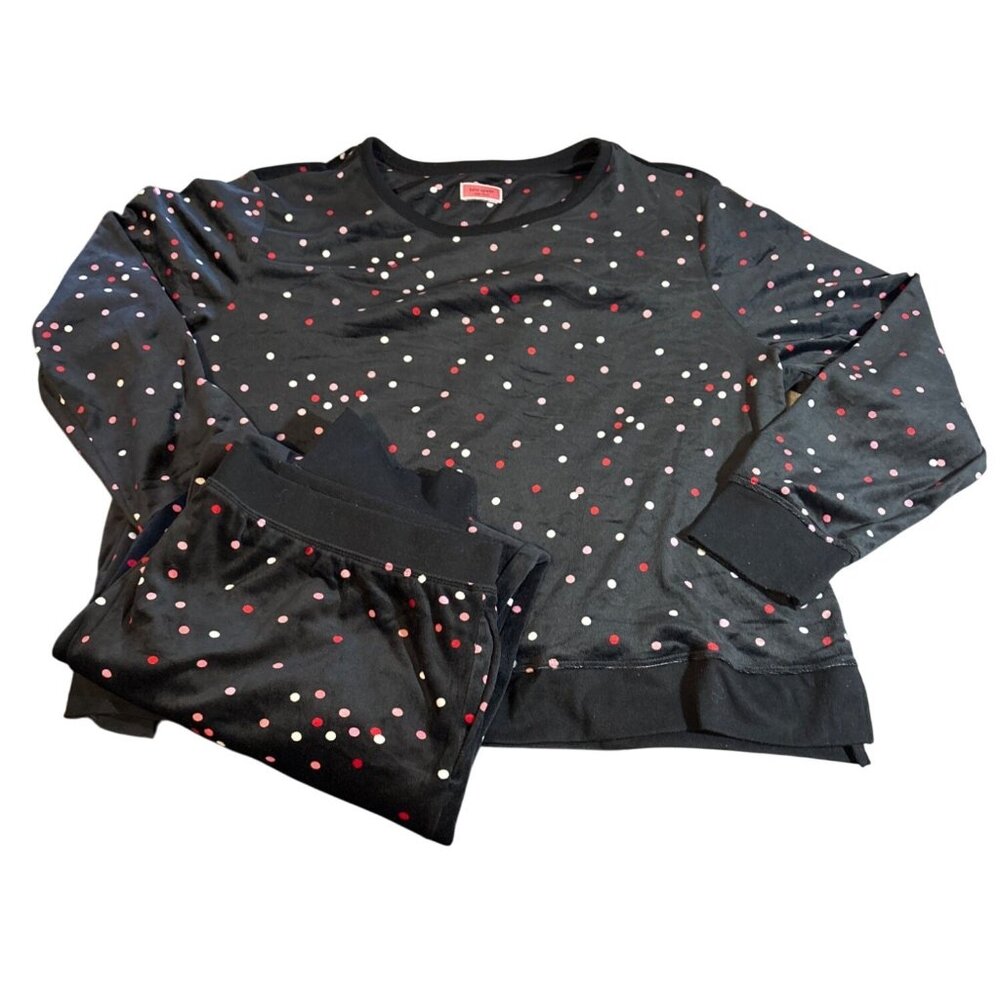 Kate Spade Pajamas New York Womens XXL Black & Red Polka Dot Velour Knit